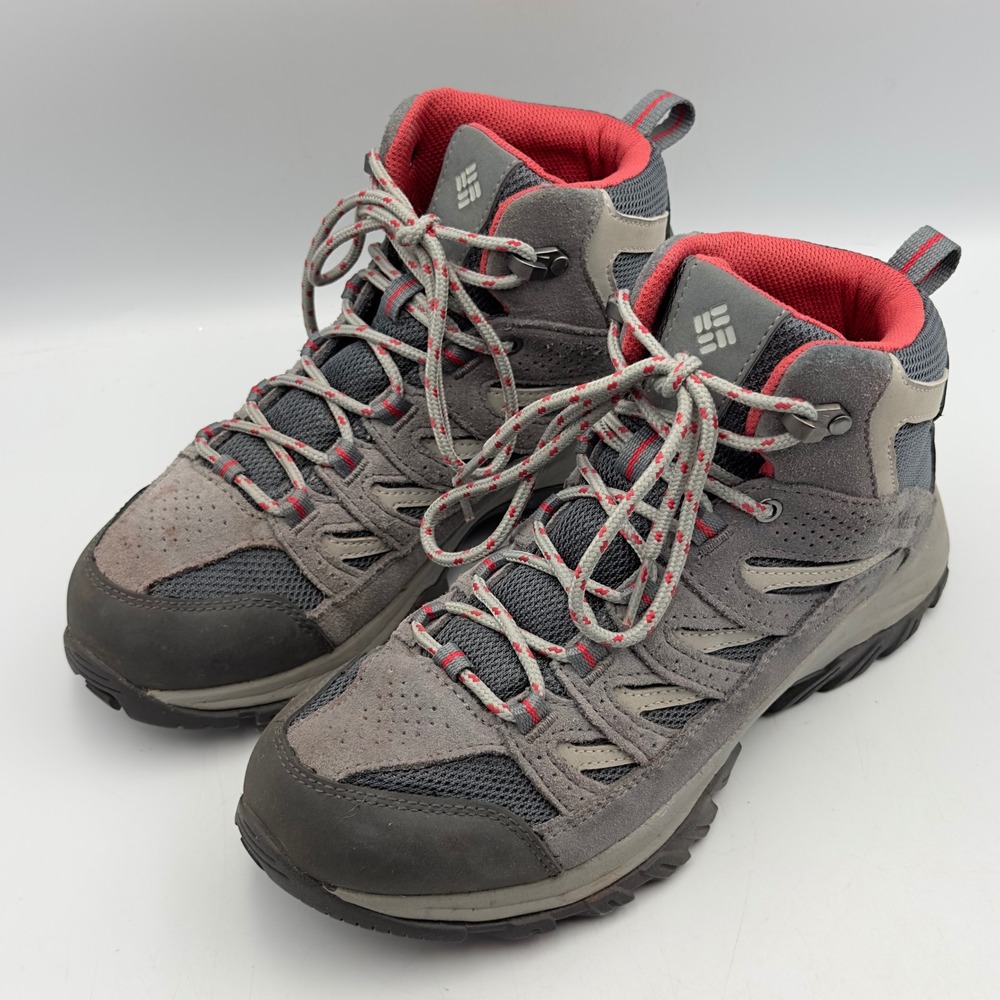 Columbia Crestwood Mid WP Boot Grey Red Hiking Shoe BL5371 Size 8.5 Trail Shoe